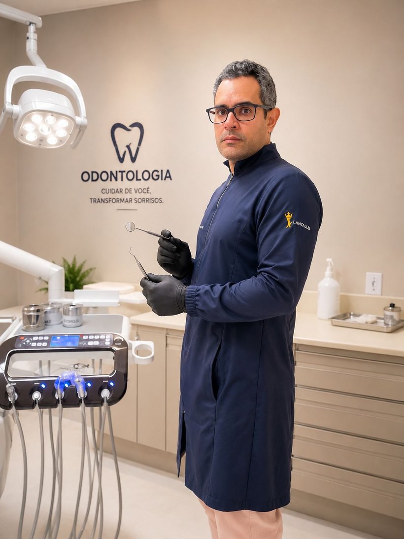 Dr. Marcelo Beraldo, da Implantalli Odontologia, na clínica em Valinhos/SP